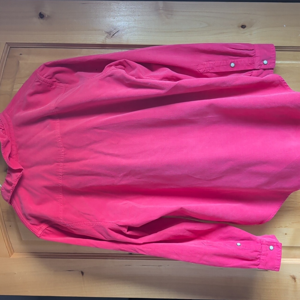 Sundance Hot Pink Ruffled Blouse, Micro Cord, Size Medium - Picture 3 of 4